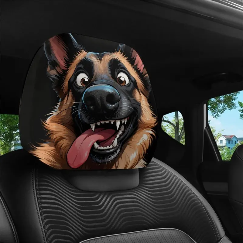 1/2Pcs Car Headrest Covers: Funny German Shepherd Dog Print For Vehicle Interior Decor