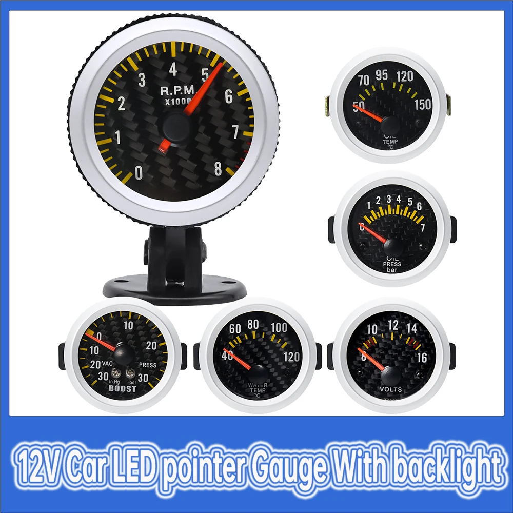 

12V Car LED Digital Pointer Gauge Tachometer/Boost Gauge Bar Psi/Vacuum/Water Temp/Oil Temp/Oil Pressure/Voltmeter for Car