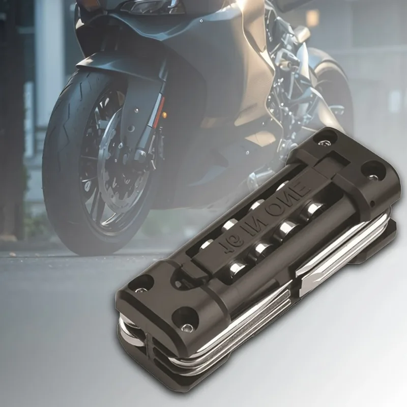 

Heavy-Duty Folding Mechanic Tool, 9-in-1 Carbon Steel Kit w/ Lock. For Bike, Motorcycle. Portable & Compact.