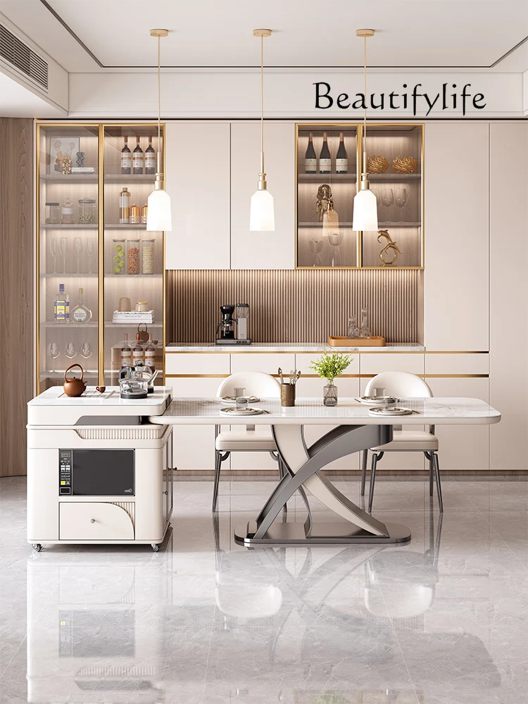 

Italian rock slab combination modern simple rectangular villa high-end home light luxury island dining table integration