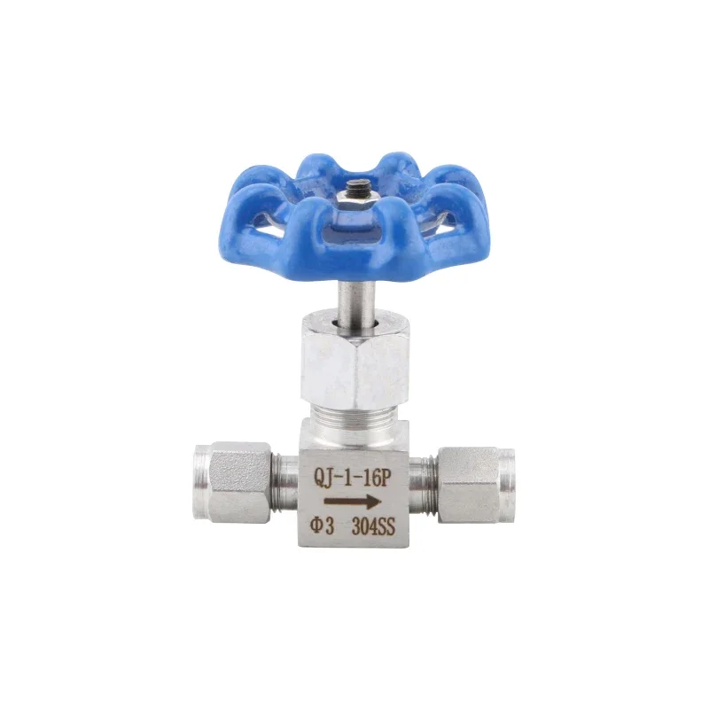 QJ-1-16P 304 Stainless Steel Ferrule Type Needle Valve Flow Control Valve Gas Source Stop Valve Diameter 3/4/6/8/10/12/14mm