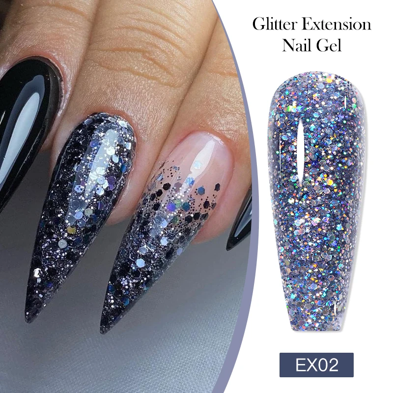 MEET ACROSS 20 ml Sparkly Quick Extension Gel Nagellack Glitzer Pailletten Semi Permanent UV Builder Gel Lack Nail Art Maniküre