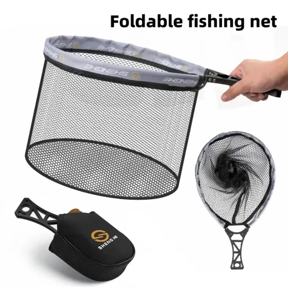 Handle Fly Fishing Hand Net Collapsible Small Mesh Foldable Landing Net Fishing Lures Net Outdoor Stream Folding Tools Accessory