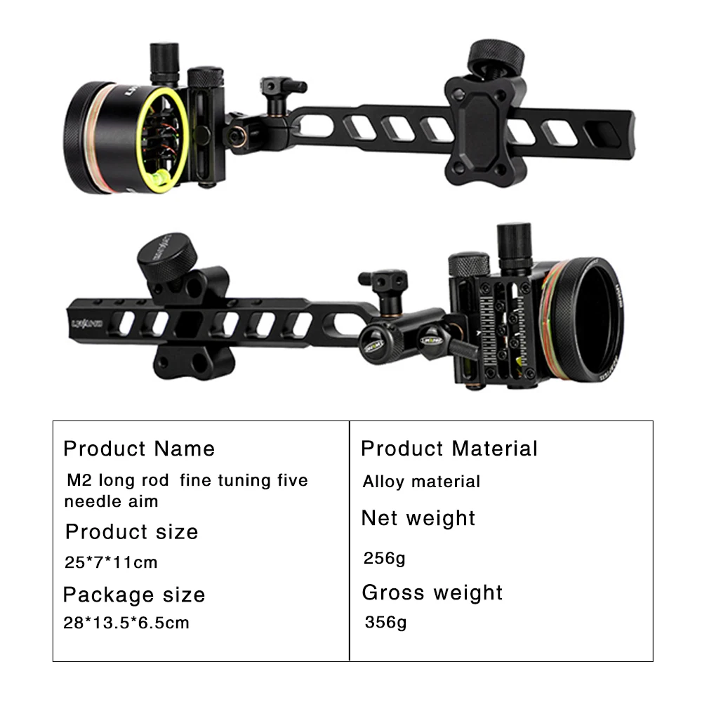 M2 Fine-tuning Five Needles Sight Compound Bow Quick-tuning Aiming Scope Short/Long Rod for Selection