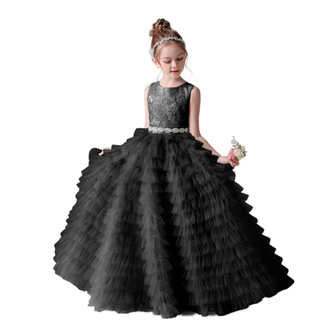 Flower Girl Dresses Ball  Wedding Party Appliqued Extra Puffy Princess Holy First Communion Dress