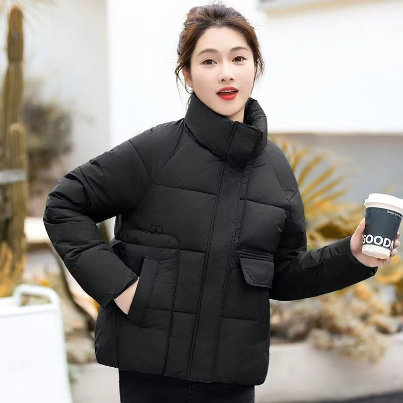2024 Women's Short Autumn Winter Fashion Down Cotton-padded Coat Korean Stand Collar Thick Warm Joker Little Cotton-padded Coat