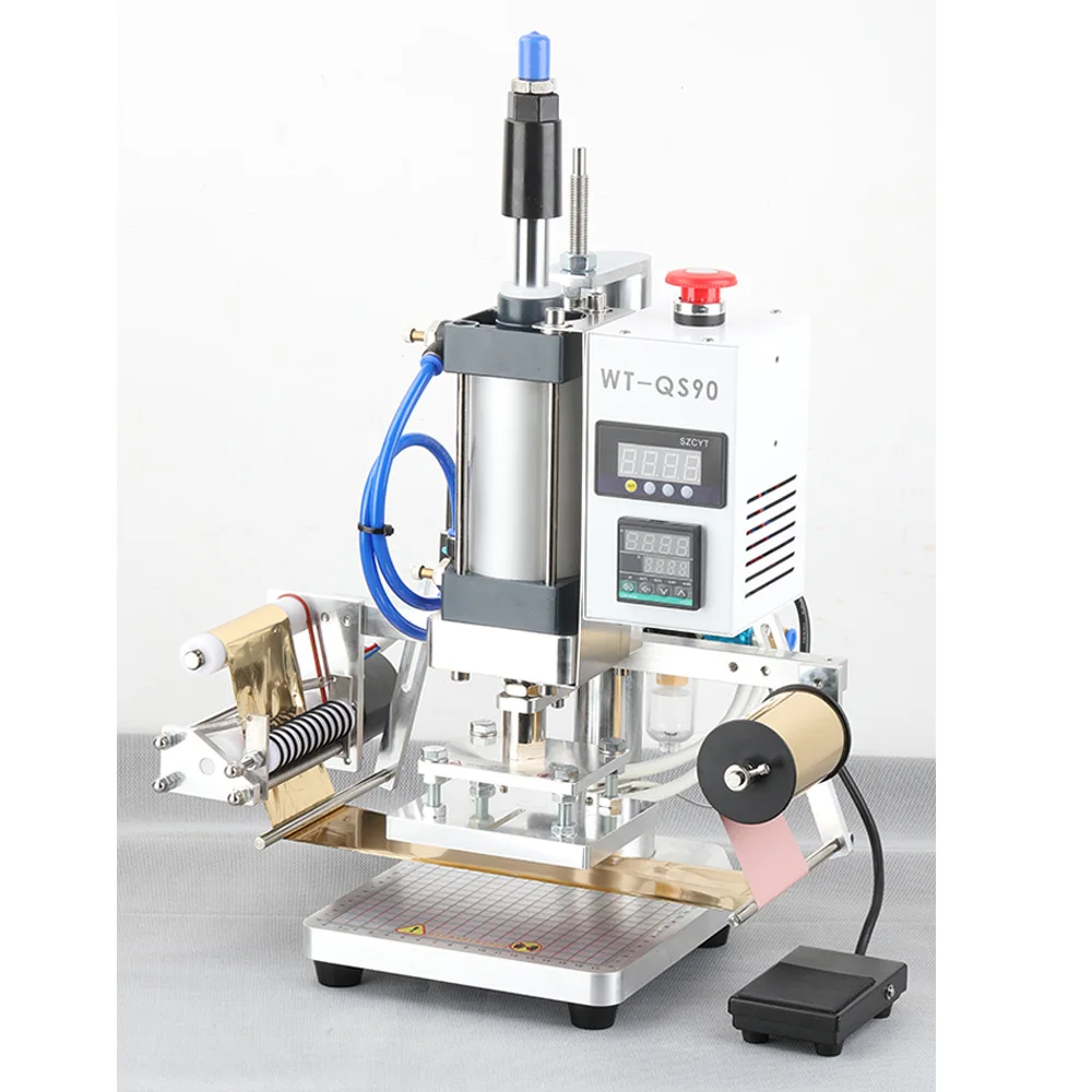 

WT-QS90 Desktop Pneumatic Hot Stamping Machine Leather LOGO Marking Plastic Wood Branding