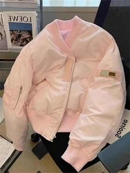 Pink Quilted Jacket For Women 2026 New Winter Long Sleeved Zipper Warm Cotton-Padded Clothes Chic Loose Thick Velvet Overcoat