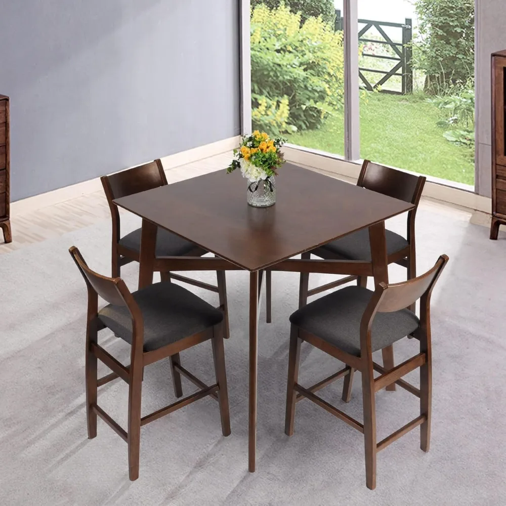 

Height Bar Stool Set of 2, Solid Wood Counter Height Chairs with Back, Mid-Century Upholstered Dining Chair with 24 Inch