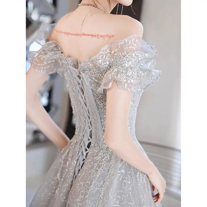 Glitter Prom Gown  Princess Birthday Dresses  Off The Shoulder Birthday Formal Evening Party Gown for Women Cosplay Costumes