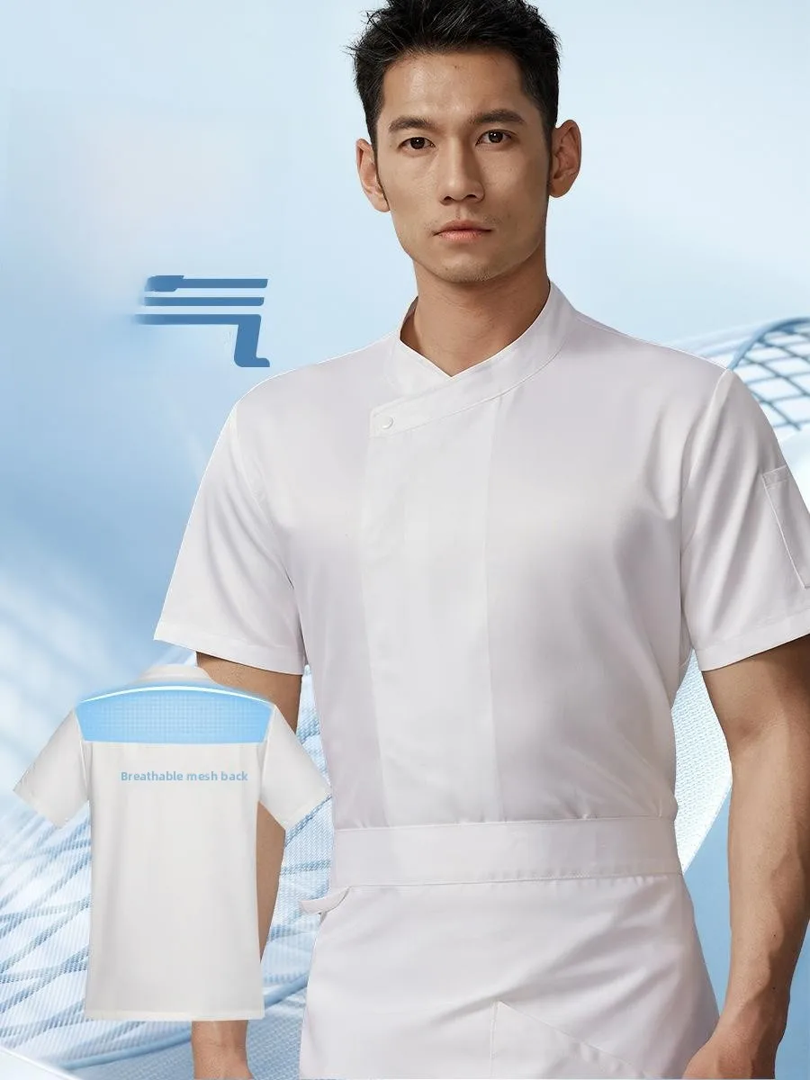 

Мужская рабочая форма для поваров с коротким рукавом, дышащая, влагоотводящая, для весны и лета, для ресторанов и кухонь, повседневная рабочая одежда