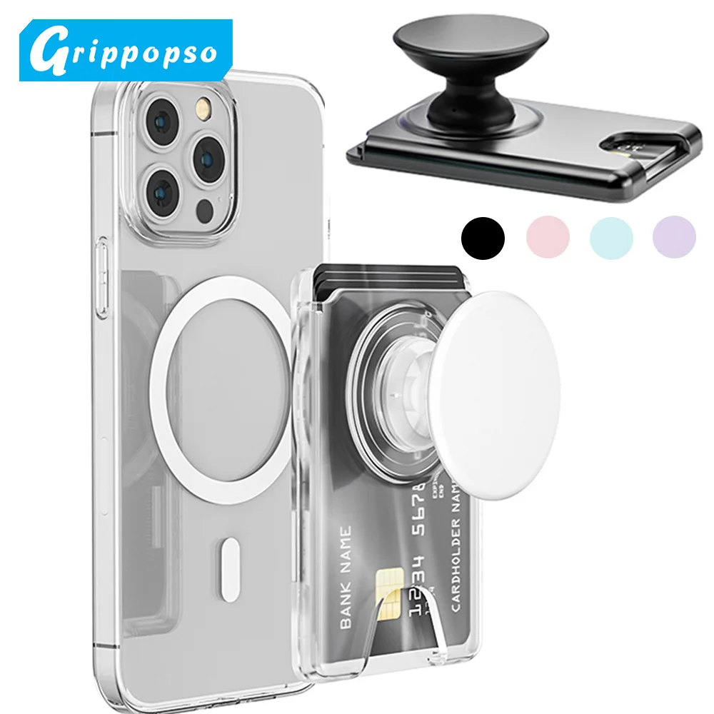 NEW Universal Magnetic Card Holder With Silicone Griptok For Magsafe Case Pop Solid Wallet Socket Magnet Slots Cover