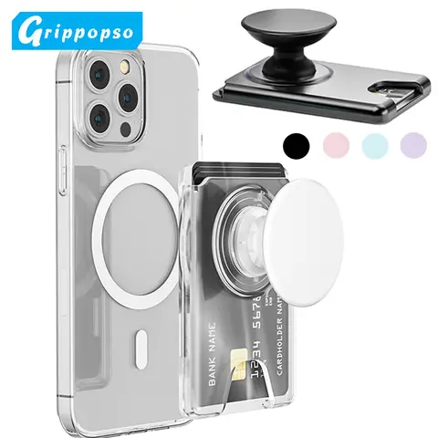 Magsafe 케이스 용 실리콘 Griptok이있는 새로운 범용 마그네틱 카드 홀더 팝 솔리드 지갑 소켓 자석 슬롯 커버