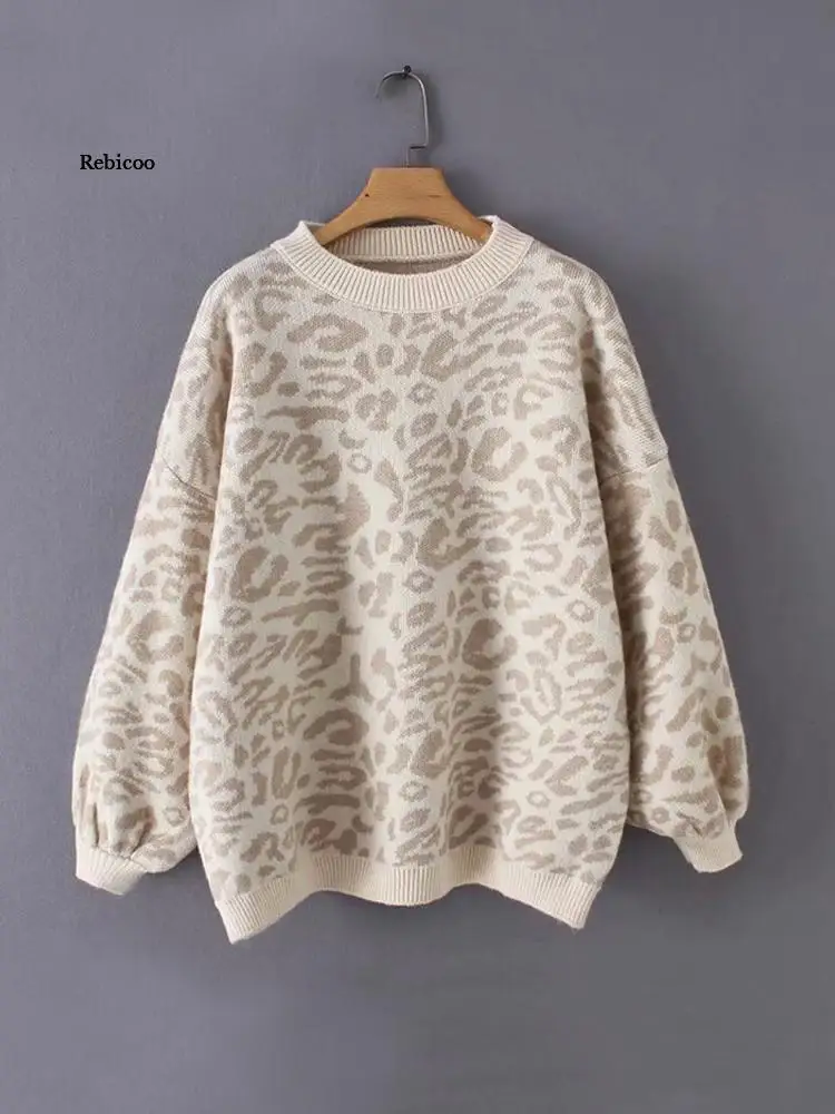 Sweater Women Turtleneck Leopard Knitted Sweater Animal Print Winter Thick Female Pullovers Casual Tops Oversized Sweater