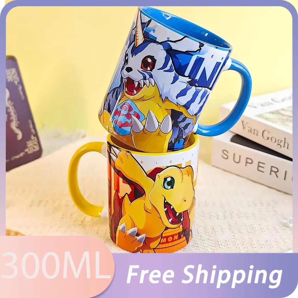 Anime Digimon Adventure Figure Cup Cartoon Ceramic Water Cup Agumon Gabumon Cute Mug Digital Monster Coffe Cup Kids toys Gift