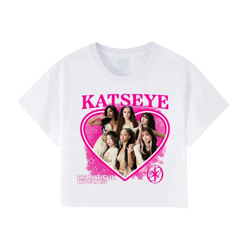 Kpop Girl Group Katseye Crop Top Casual T-Shirts Damen Korean Ulzzang Katseye Cropped T-Shirt Geschenke Damen Y2K Kleidung – Detail 13