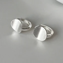 PONYKISS 925 Silver Frosted Brushed Round Hoop Earrings for Women Classic Fine Jewelry Minimalist Geometric Accessories