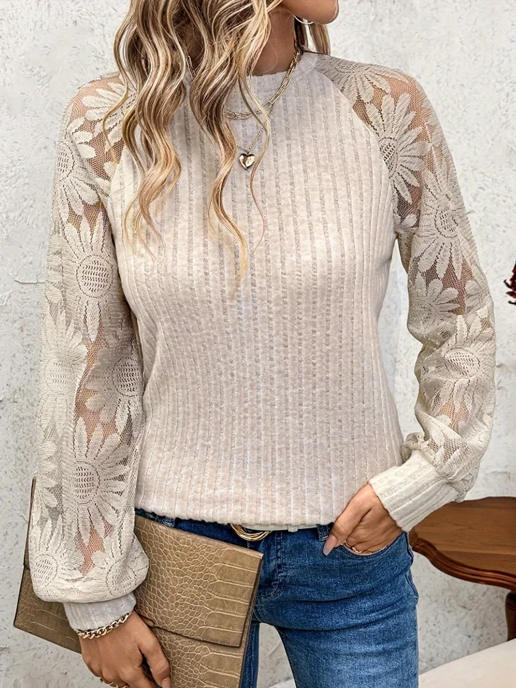 جديد أزياء من الدانتل لصق الجوف خارج كم طويل البلوفرات محبوك سترة المرأة عارضة فضفاض المرأة بلوزة أنيقة سيدة قمم