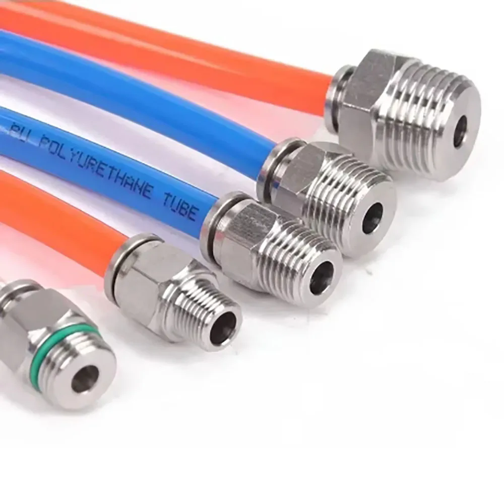 304 Stainless Steel Air Quick Connect To Hose 4/6/8/10/12mm External Thread BSPT M5 1/8 1/4 1/2 Push In Hose Pneumatic Connector