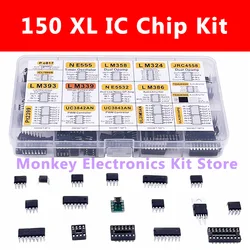 150pcs DIP Integrated Circuit Chip IC Boxed Chip Assortment Amplifier LM358 JRC4558 LM393 LM339 TDA2030A PT2 PC817 ICL7660 NE555