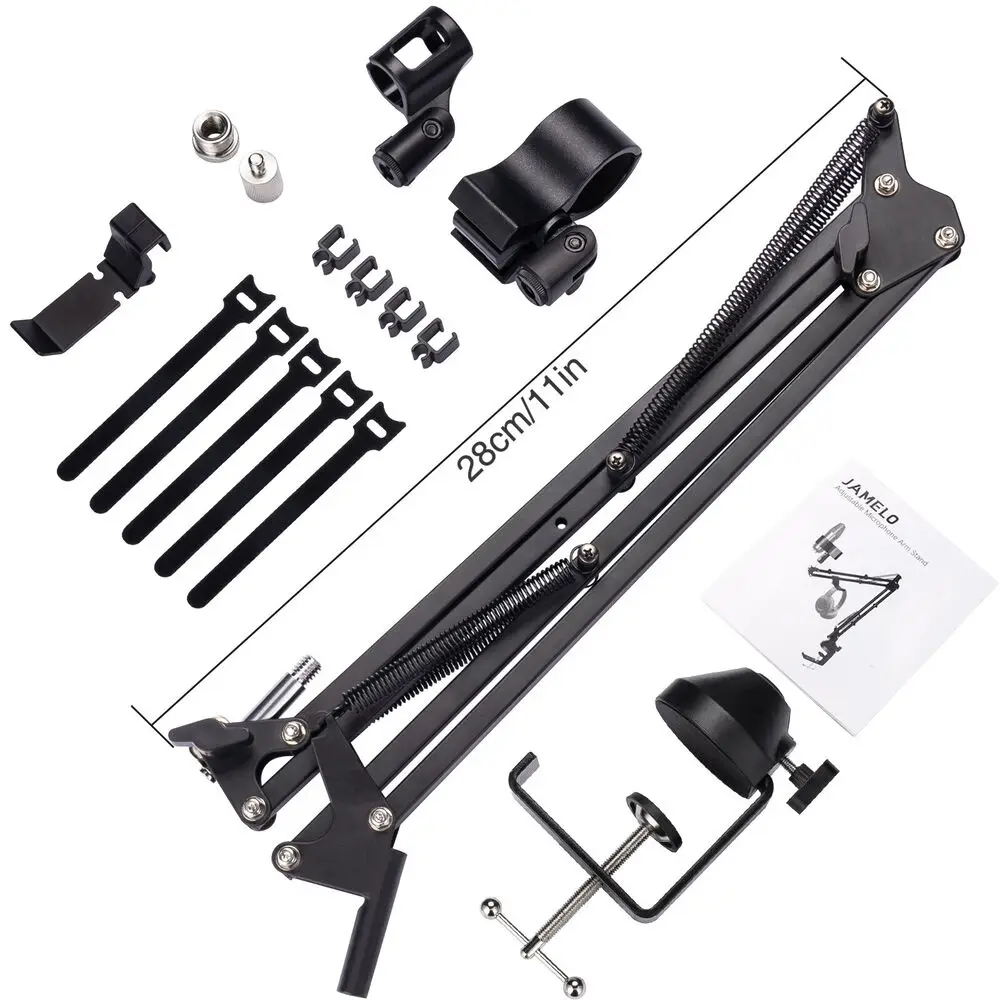 

Регулируемая подставка для ножничного рычага микрофона — двухсистемное крепление (зажим/сверло), противоскользящая кабельная система, совместимая с Shure/at2020