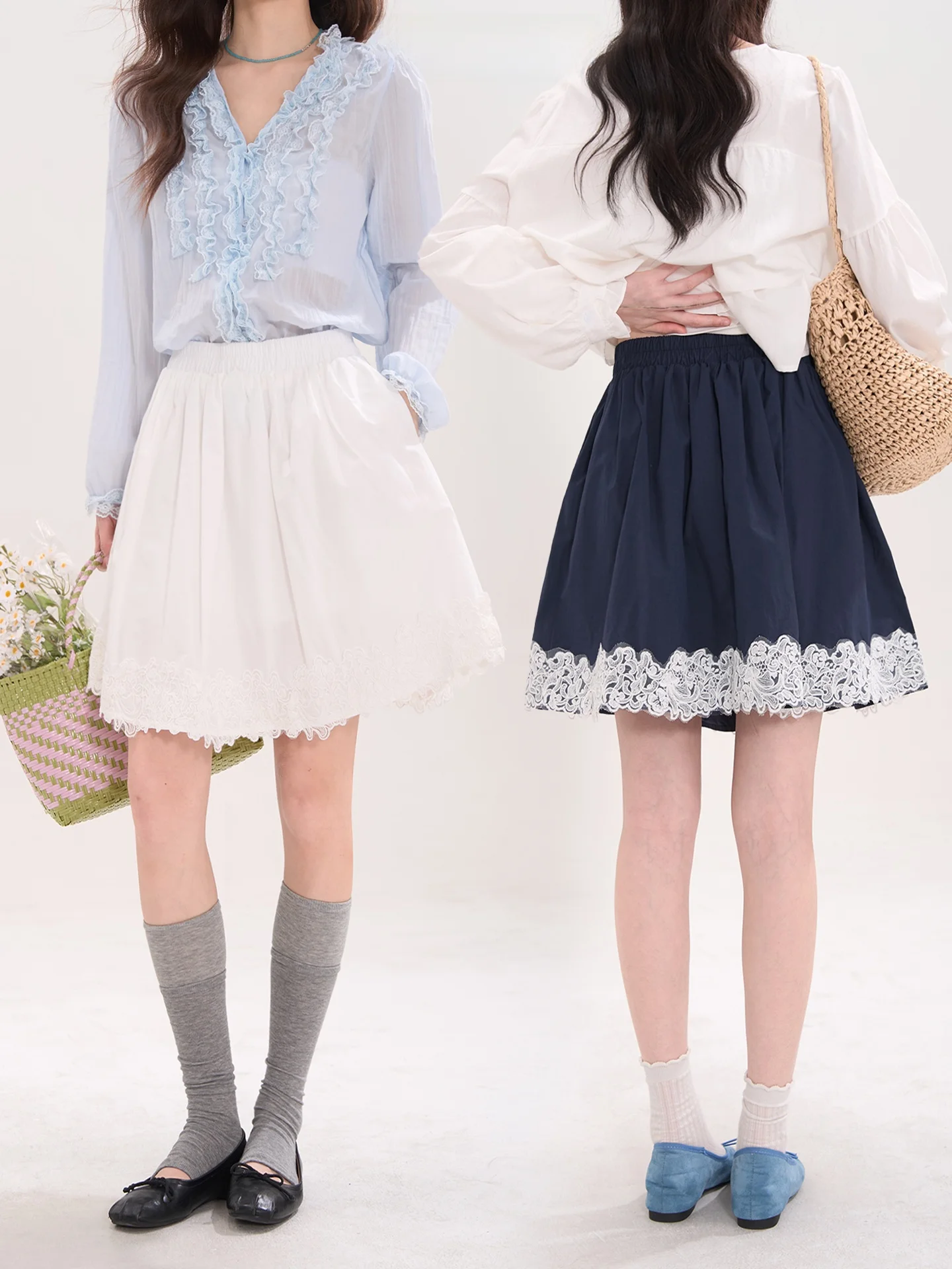 

Женская короткая юбка А-силуэта с кружевной отделкой и высокой талией, из хлопковой марли, свободного кроя, для весны и лета