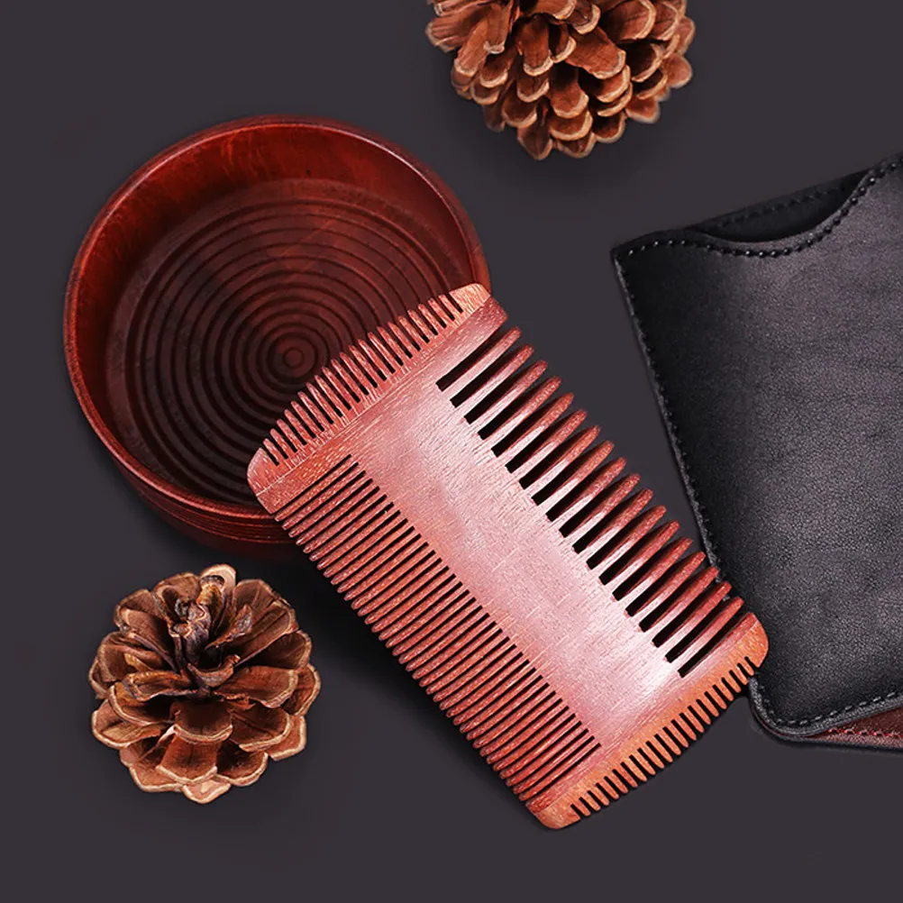 Double-Sided Wooden Beard Comb Thick Wood Anti Static Smooth Grooming Mustache Styling Comb Brown Lightweight Pocket