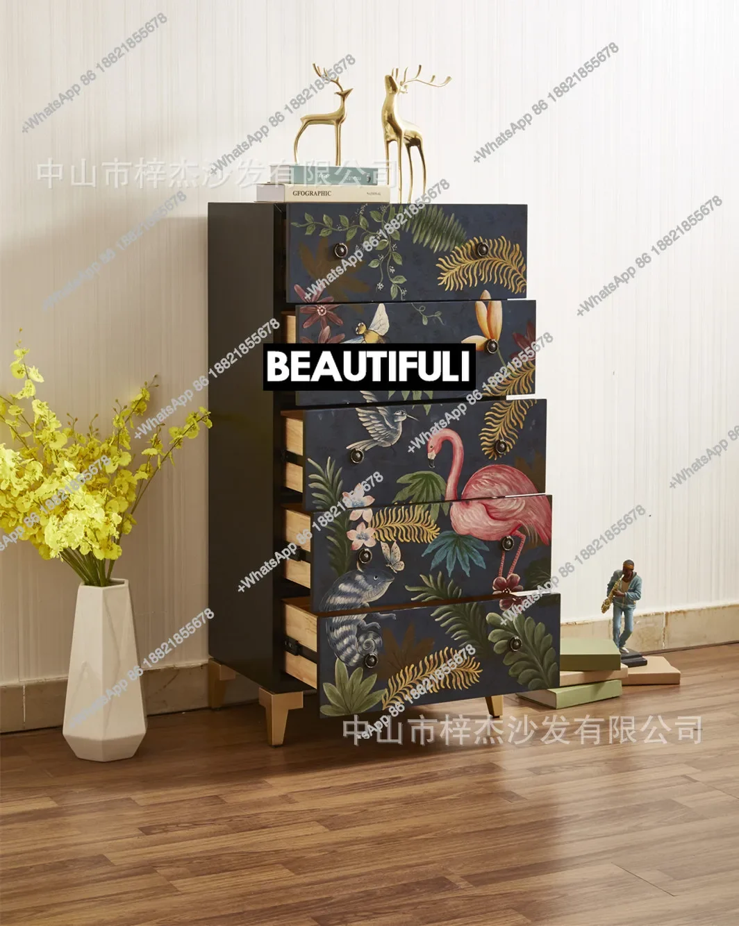 Storage cabinet Modern light luxury simple complete storage painted flamingo chest of drawers