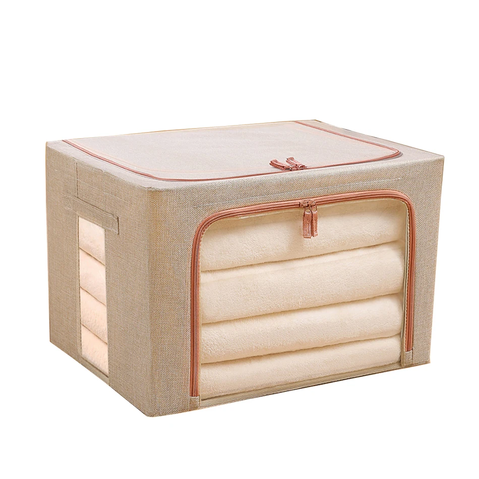 Foldable Storage Box CottonLinen Large Capacity Organizer Clothes Blanket Quilt Closet Sweater Storage Clothes Cabinet Organizer