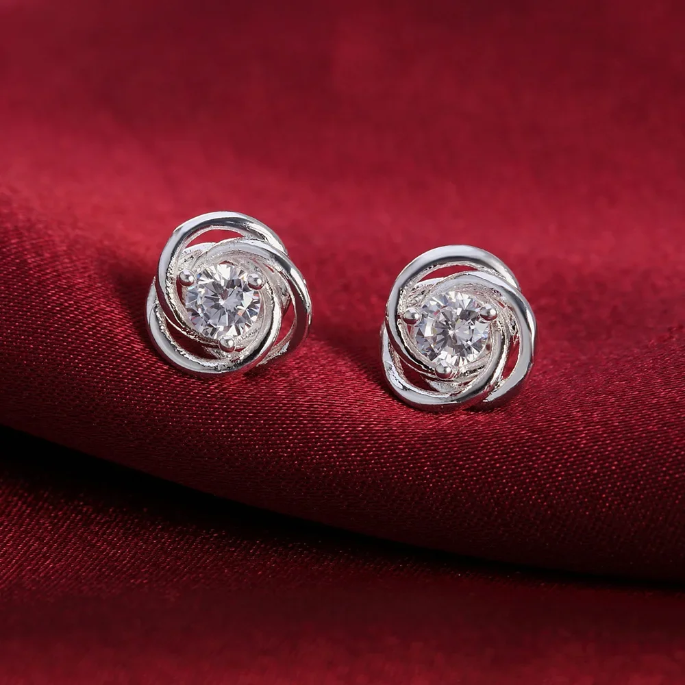 

New Wedding Party 925 Sterling Silver Shiny Zircon Studs Earrings For Women Street Fashion Noble Jewelry Birthday Gifts