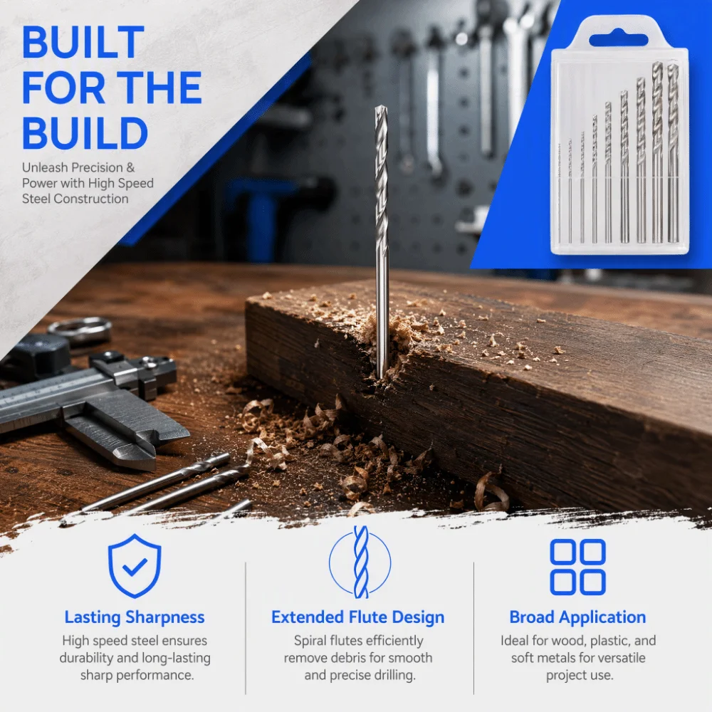 20pcs High Speed Steel Twist Drill Bits Straight Shank Different Sizes Precision Drill Bits Set 0.8-3mm Size Range