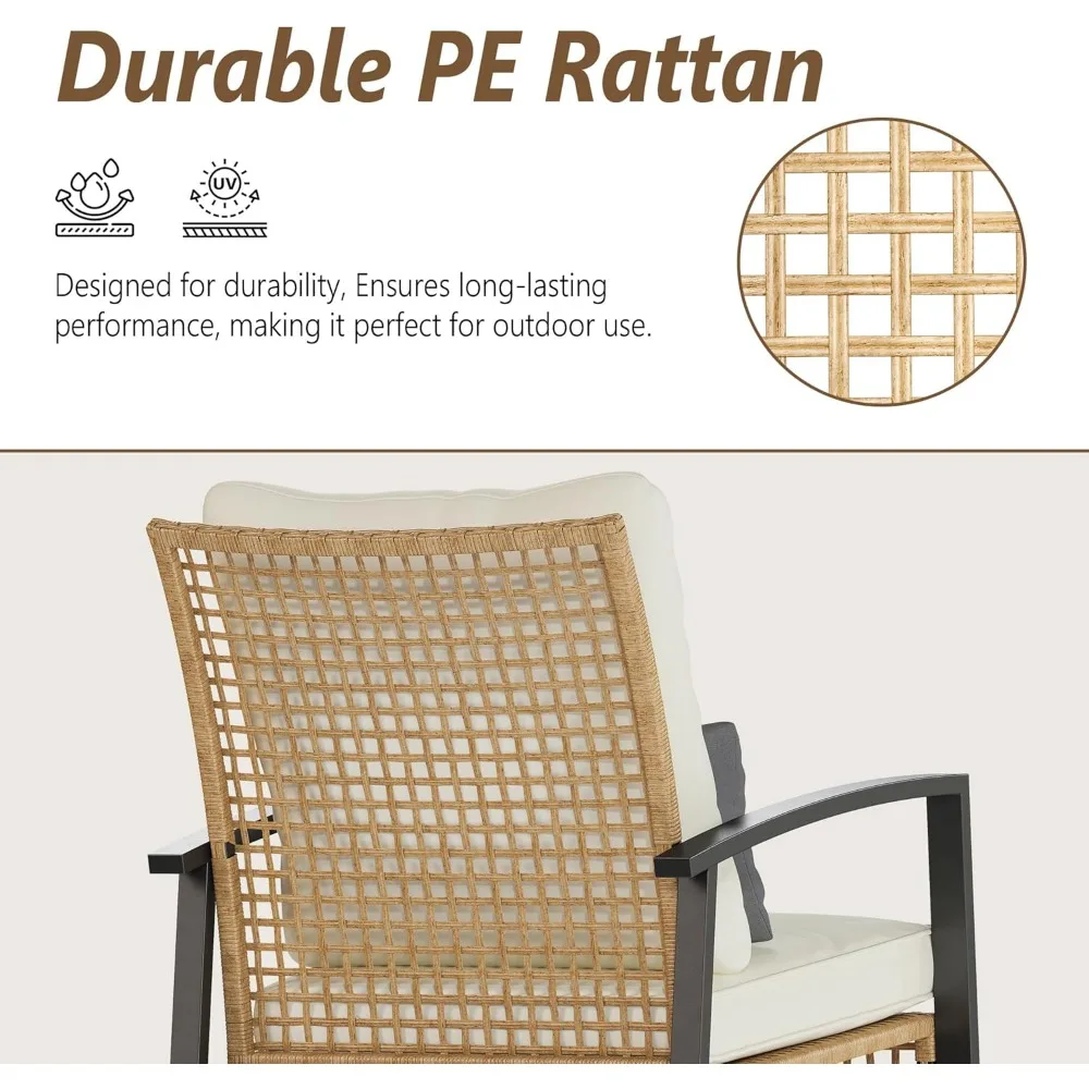 2-Piece Outdoor Rocking Chair Set with Glass Top Table and Cushioned Backrest