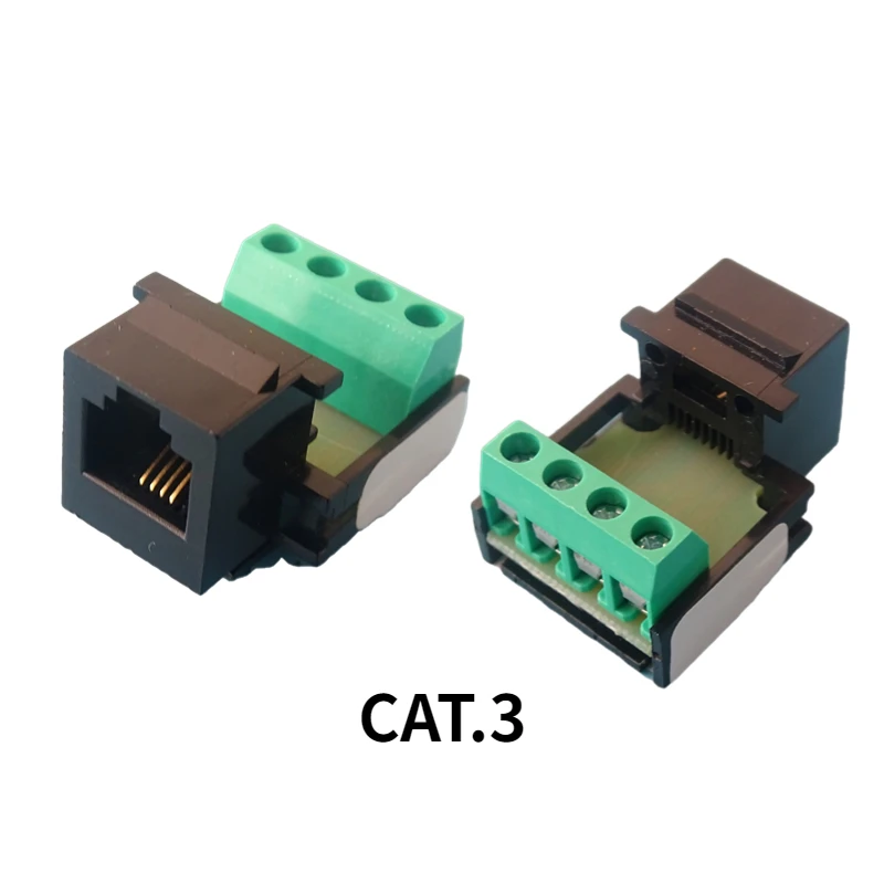 10 RJ11 CAT3 adaptor soket telepon kabel model 6P4C terminal modul konektor, hitam dan putih