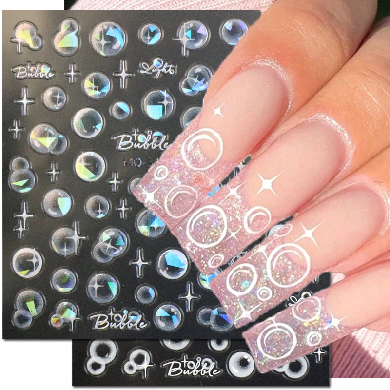 

5d Emboss Nail Art Stickers Translucent Aurora Color Bubbles Loves Adhesive Sliders Nail Decals For Manicure Tips Accessories