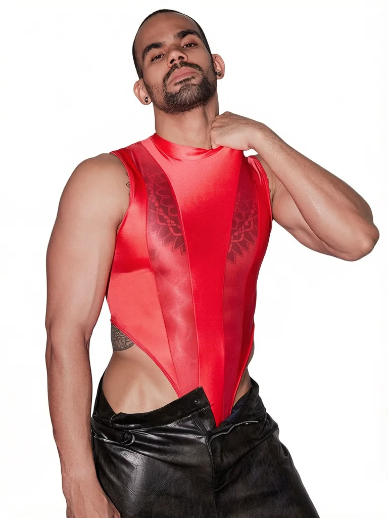 

Glossy High Cut Sleeveless Sexy Bodysuit Super Elastic Tight Three-point Jumpsuit Men's Suspender Panties Erotic Sheer Lingerie
