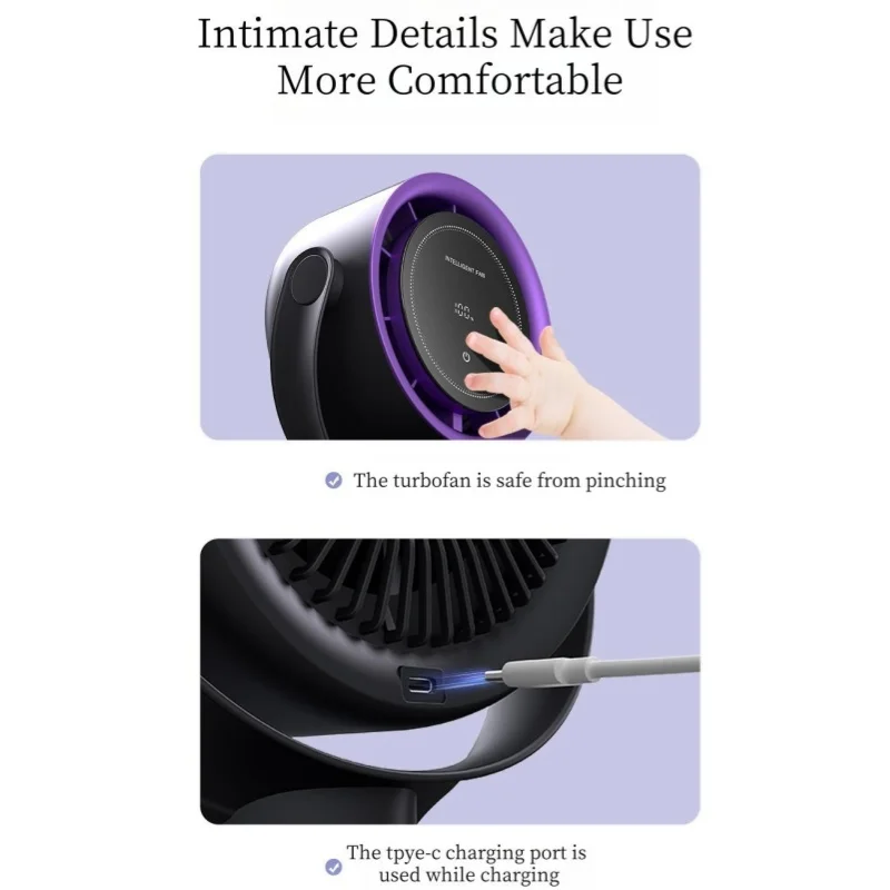 سطح المكتب عالية السرعة مروحة قابلة للشحن هادئة الخالية من الشفرة الجدار الشنق اللمس التبديل مروحة 4000MA اللاسلكية الجدول التهوية مبرد الهواء