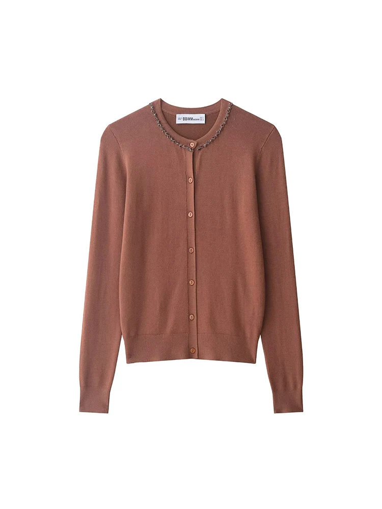 

Новый женский модный универсальный темпераментный простой ювелирный кардиган с круглым вырезом в европейском стиле, свитер