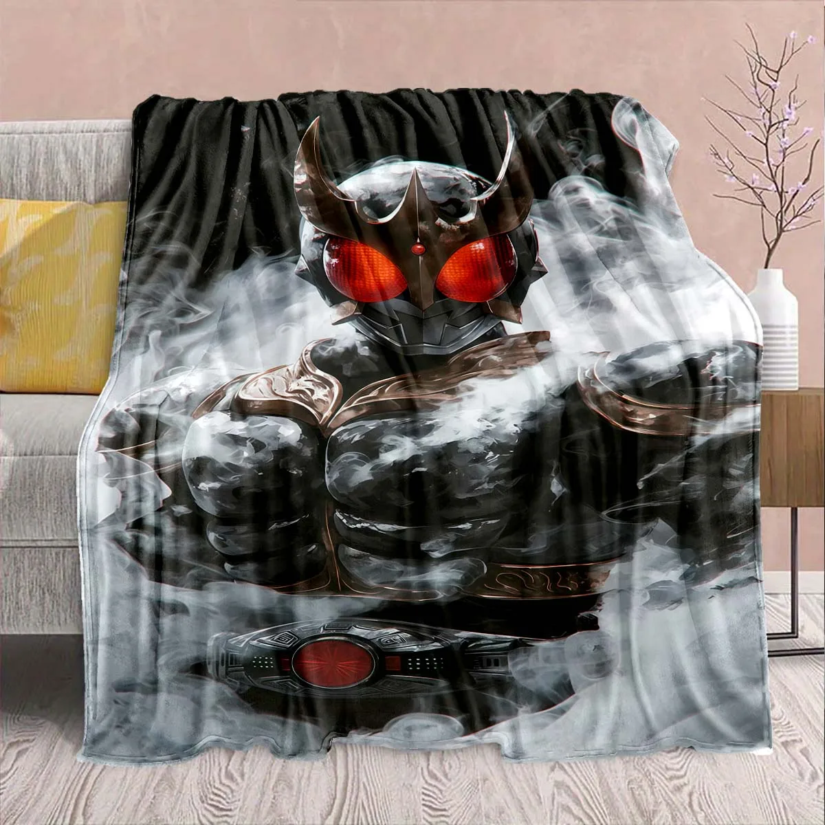 Kamen Rider Anime Flannel Blanket – Soft, Warm, Perfect for Sofas, Bedding, Camping, Travel, Office, and Home Decor – QJY
