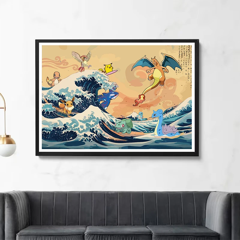 Retro Pokemon Pikachu Poster Charizard Eeveelutions Poster Japanese Anime Wall Art Prints Living Room Decor Home Decor Unframed