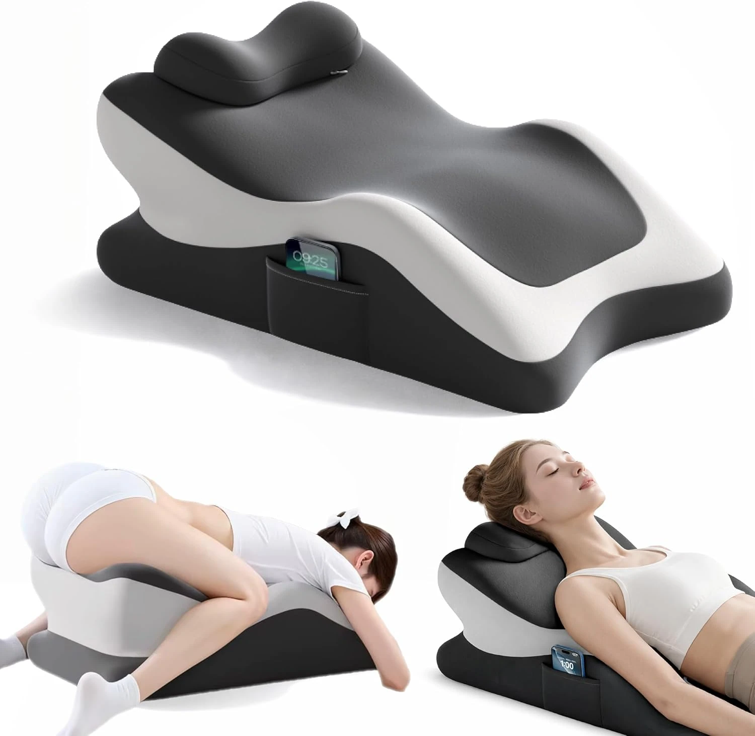 

Memory Foam Ergonomic Reading Wedge Pillow, Adjustable Multi-Angle Support Cushion for Stomach Sleepers & Sedentary Use, Comfort Neck Back Support Pillow with Removable Washable Cover, Gray