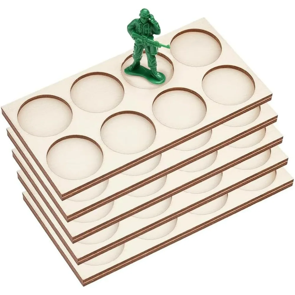 5 Pcs 25mm/1inch Circle Bases Movement Tray 8-Hole Ring War Figure Horde Tray Action Figure Miniatures Wood Display Pedestals
