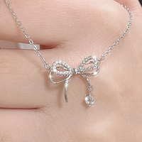 Korean Crystal Bowknot Pendant Necklaces For Women Cute Shiny Bow Clavicle Choker Necklace Sliver Chains Fashion Jewelry Gifts