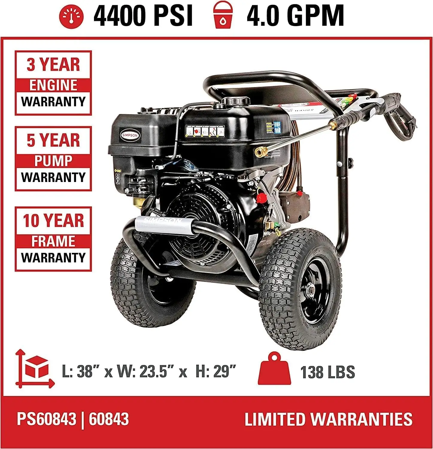 Cleaning PS60843 PowerShot 4400 PSI Gas Pressure Washer, 4.0 GPM, CRX 420cc Engine, Includes Spray Gun and Extension Wand