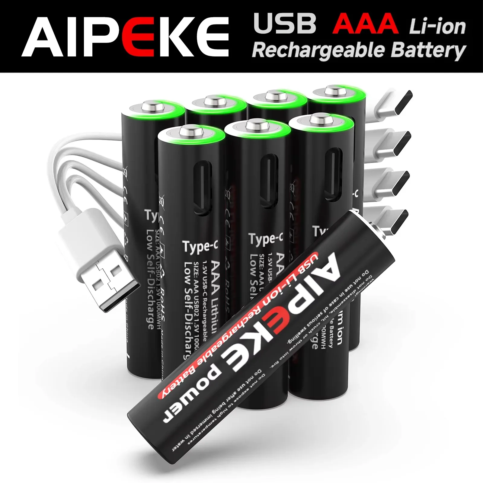 

AIPEKE 1.5V Aaa rechargeable battery 1000mWh USB triple aaa rechargeable batteries with 4-in-1 USB Cable for Flashlight Toys