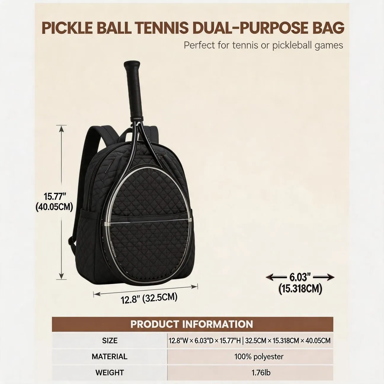 Pickleball Paddle Bag Backpack, Racquet Holder with Crossbody Option for Court Sports and Gym