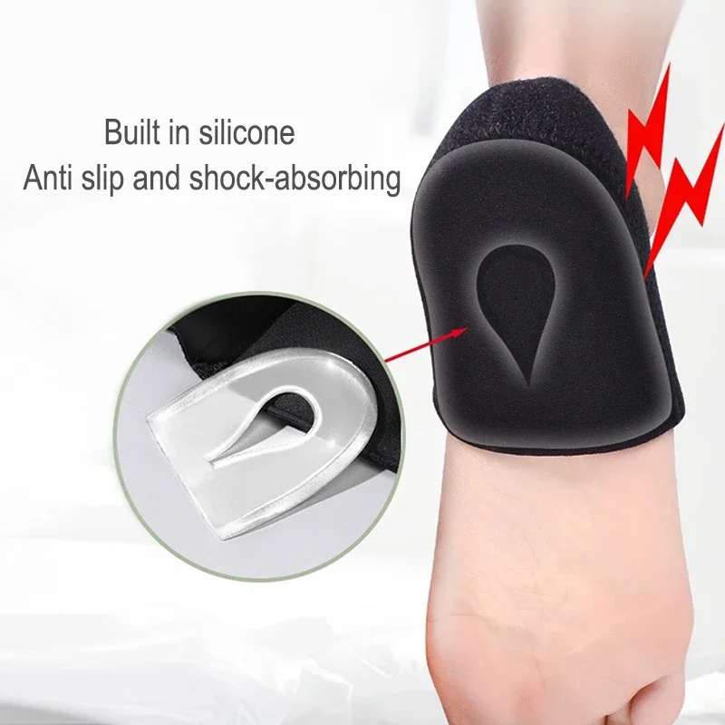 1 Pair Silicone Heel Pads Shock Absorption Relieving Leg Pressure Adjustable Straps To Prevent Slipping Insoles