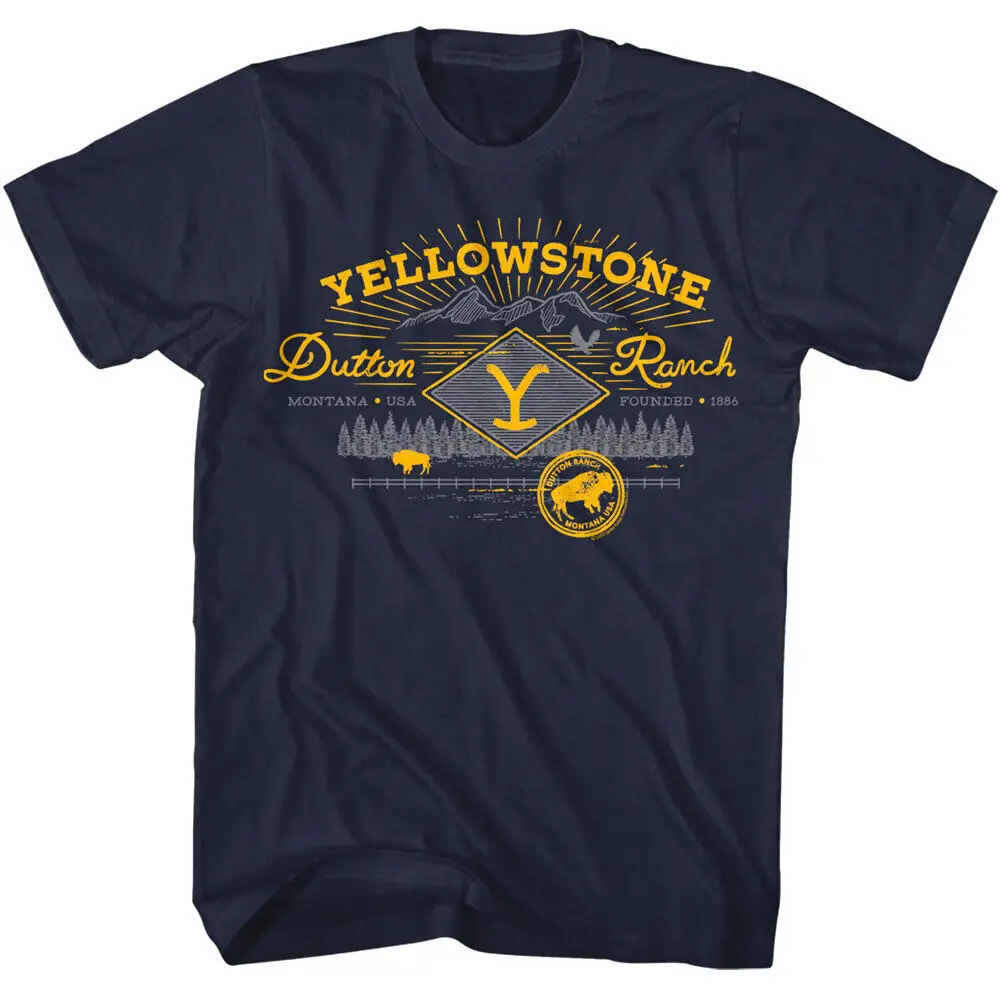 Yellowstone Montana Mountains Men's T Shirt Buffalo Range Dutton Ranch 1886