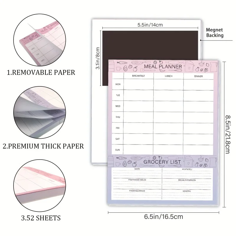 Magnetic Weekly Meal Planner Notepad For Fridge 52 Undated Tear-Off Sheets Meal Planning Pad Notebook With Shopping List