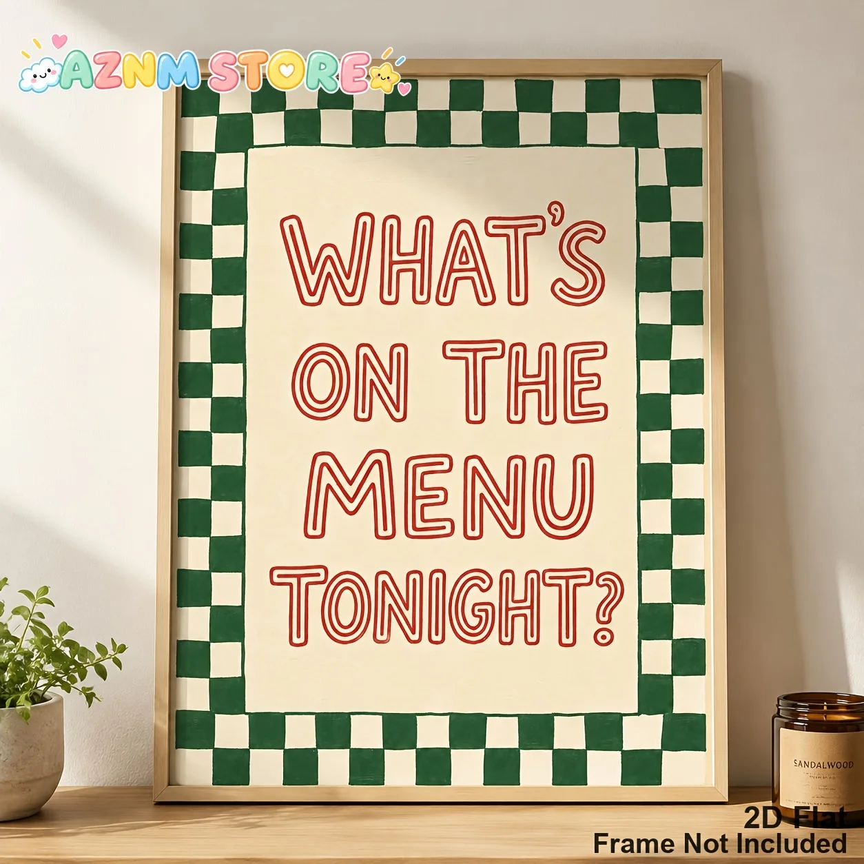 2027Posters And Prints, Green Checkered Kitchen Quote Canvas Print, What'S on The Menu Tonight Text Wall Art, Retro Checkered