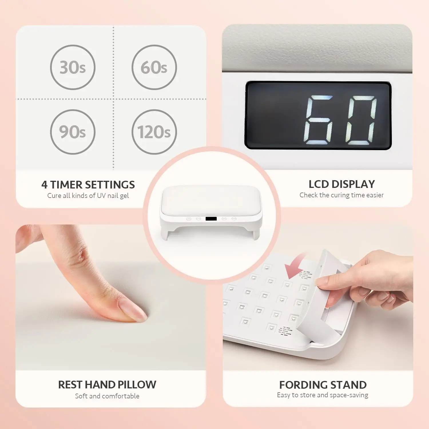 Professional UV Light for Nails, Nail Lamp with Hand Pillow for Arm Rest, 4 Timers Nail Dryer for Nails Tech Salon